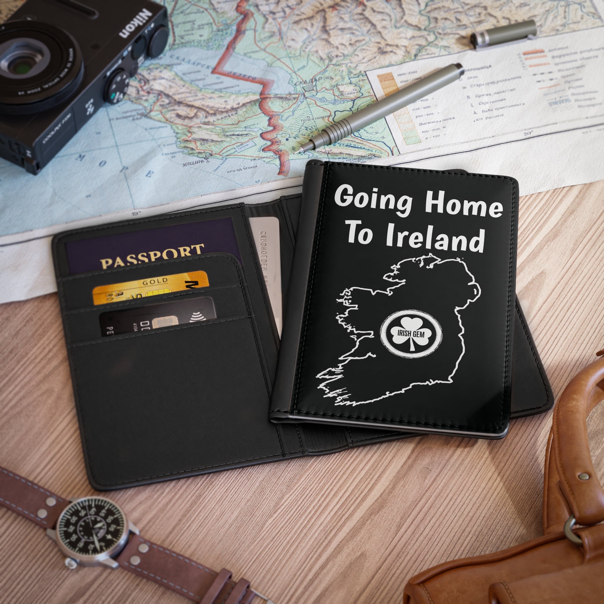 Passport Cover - "Going Home To Ireland" Irish Map Travel Wallet